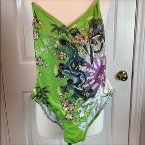 Ed Hardy lime green swimsuit with embellishments